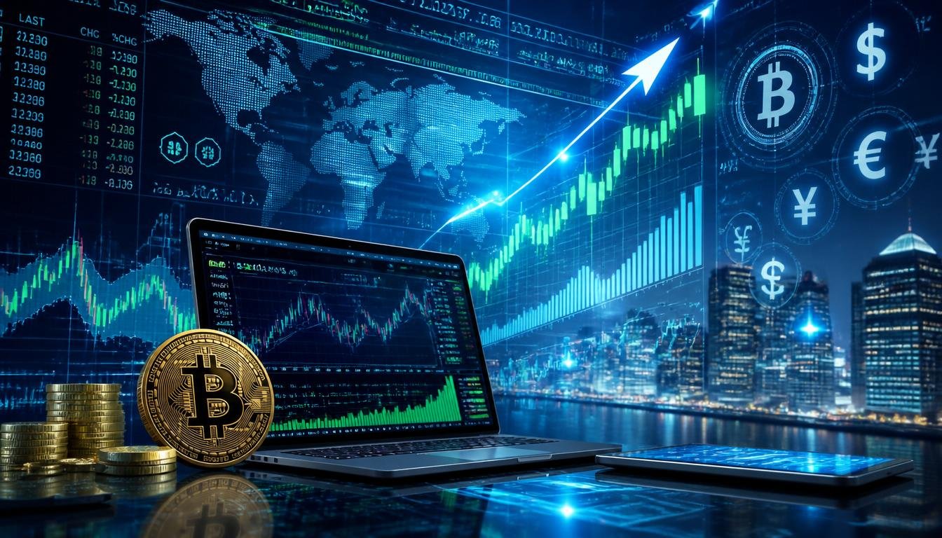 FintechZoom.com finance dashboard with market charts and crypto data.